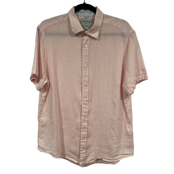 Men’s Heritage Linen Short sleeve Shirt Large Pink Vacation Resortwear Summer - Picture 2 of 7